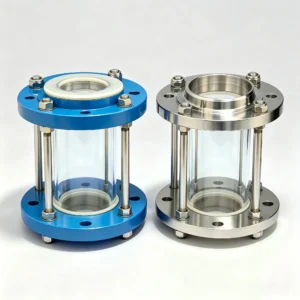 PFA lined tubular pipeline sight glass for corrosive chemical applications
